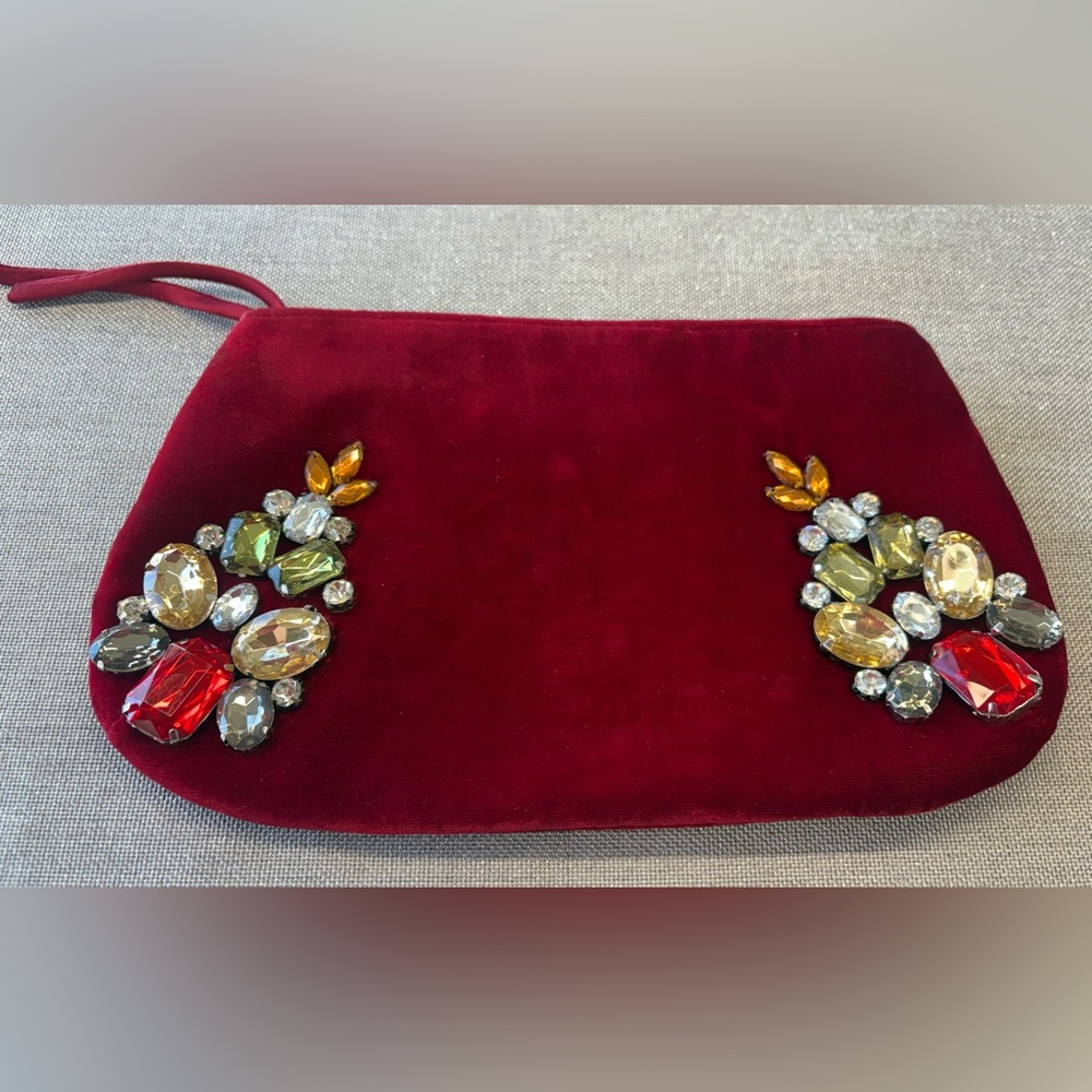 Elegant Shiraleah Chicago Red Velvet Clutch Gemstone Embellishments